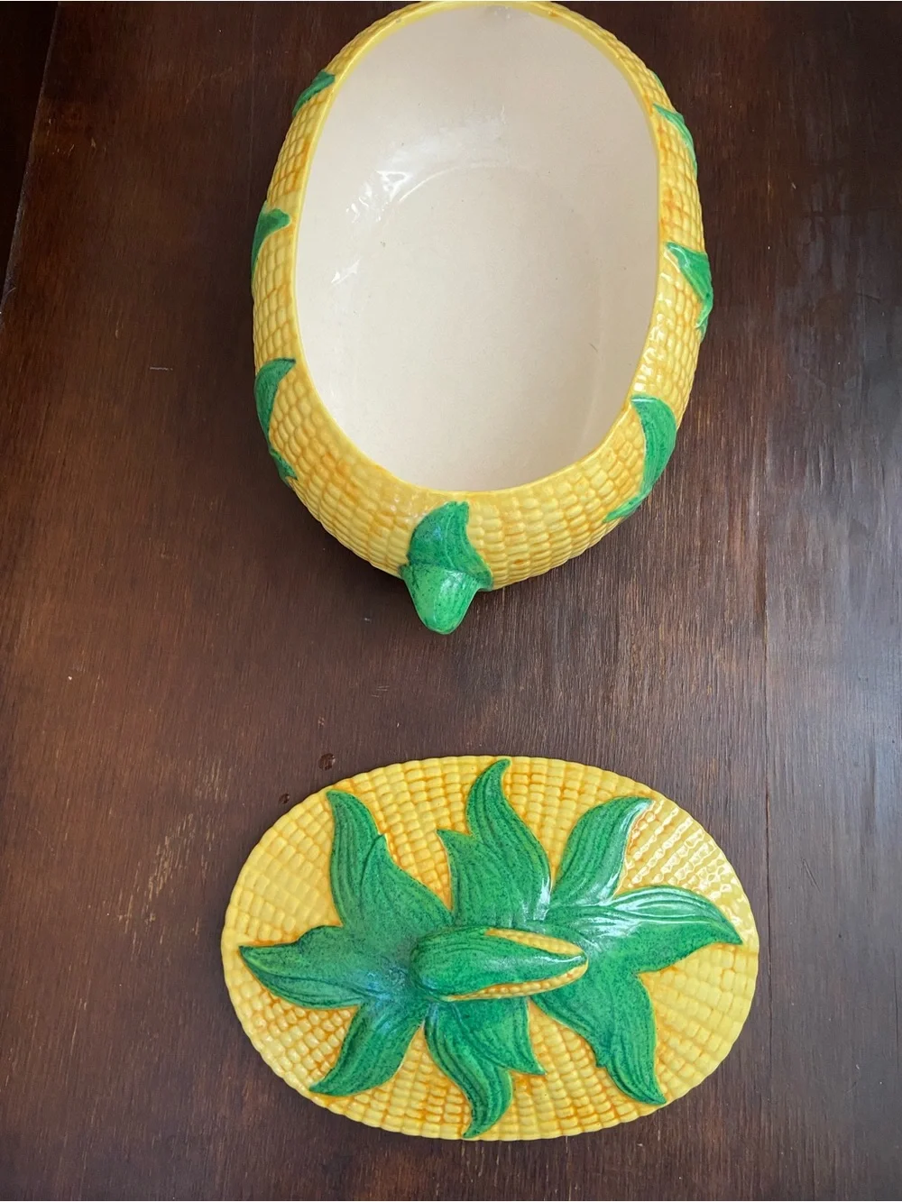 Corn-Shaped Ceramic Covered Dish in Yellow and Green